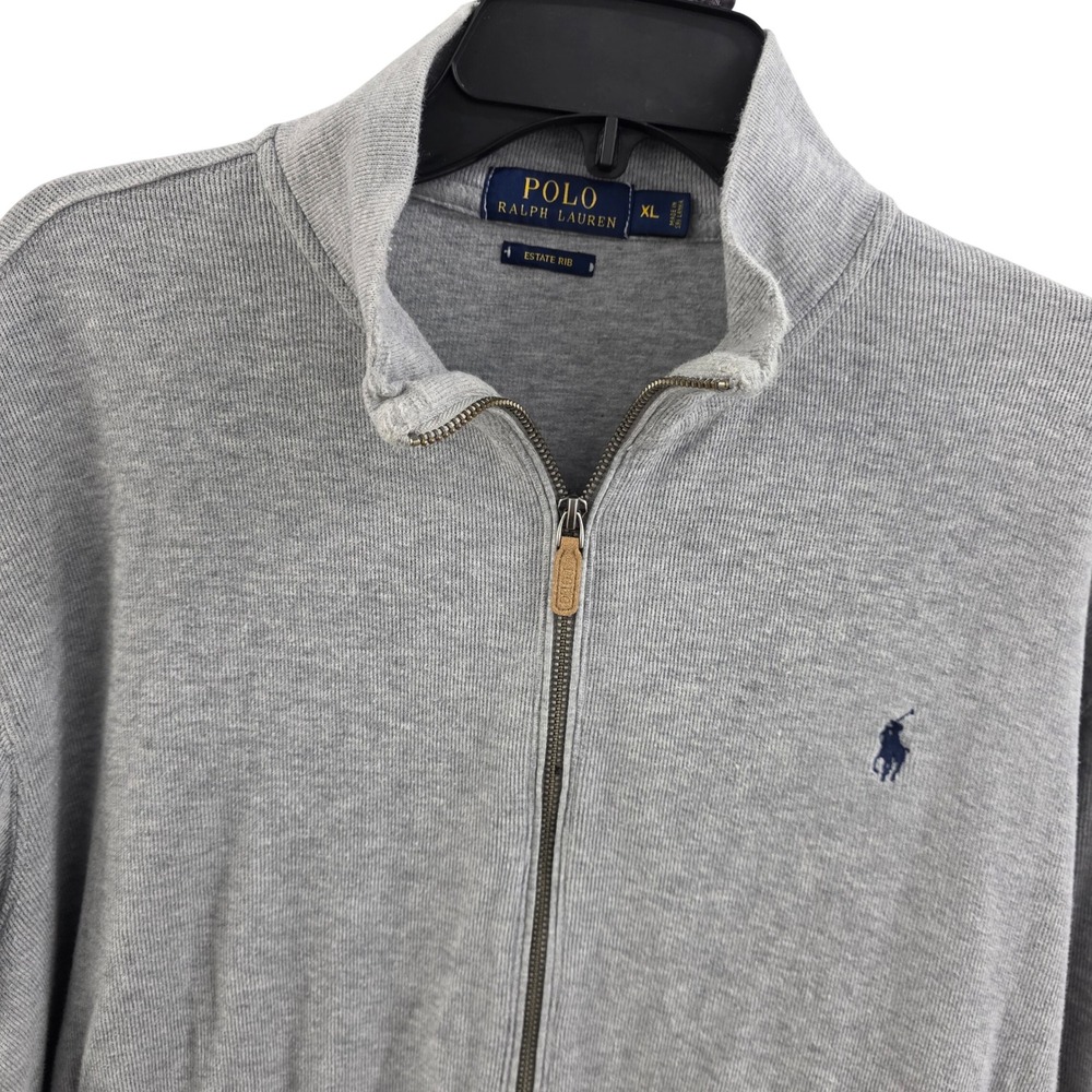 Polo Ralph Lauren Estate Rib Full Zip Sweater Gray Cotton Mock Neck XL Women